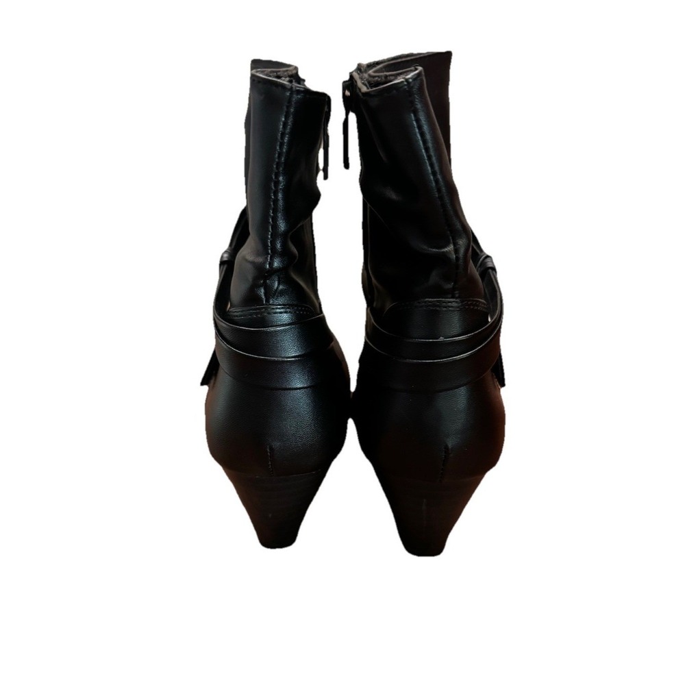 Black Ankle Boots with Straps Stacked Heel Rounded Toe Elegant Dress Shoes Sz 11 - Picture 4 of 14